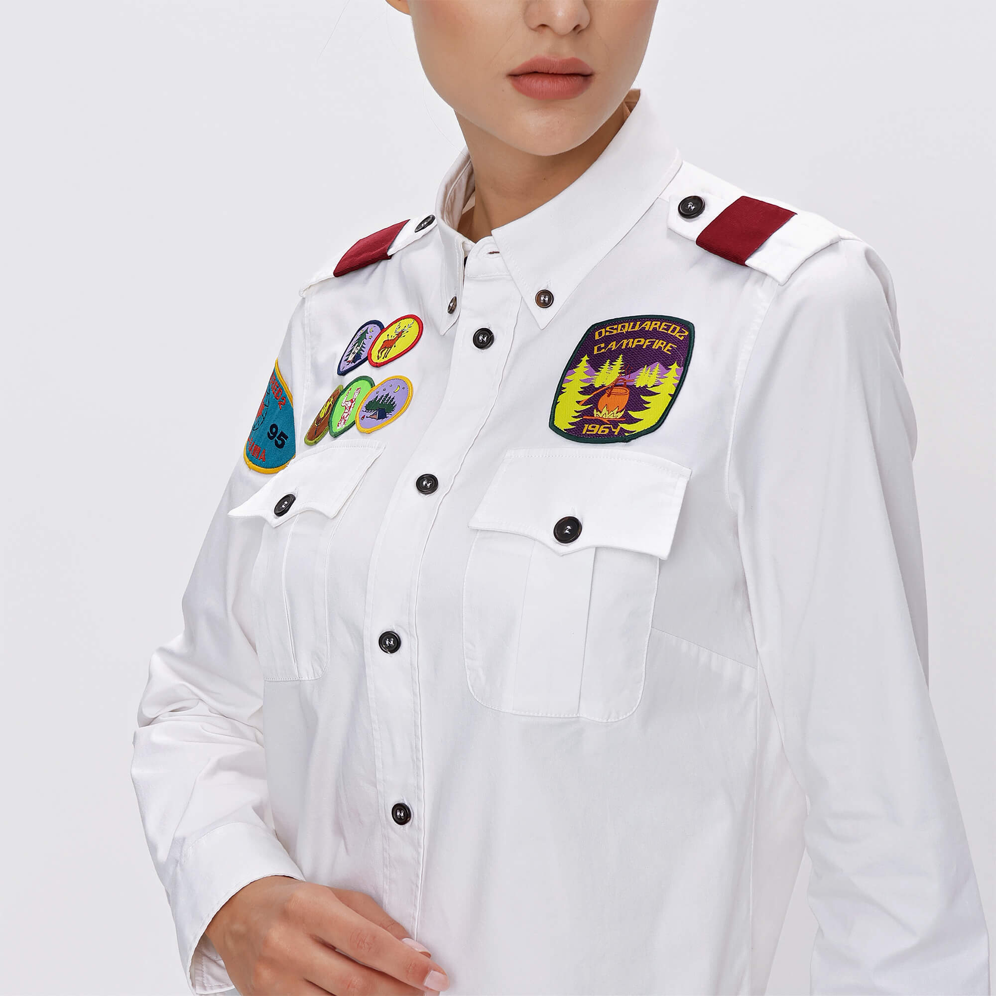 Dsquared - White Cotton Patch Detail Shirt&Dress